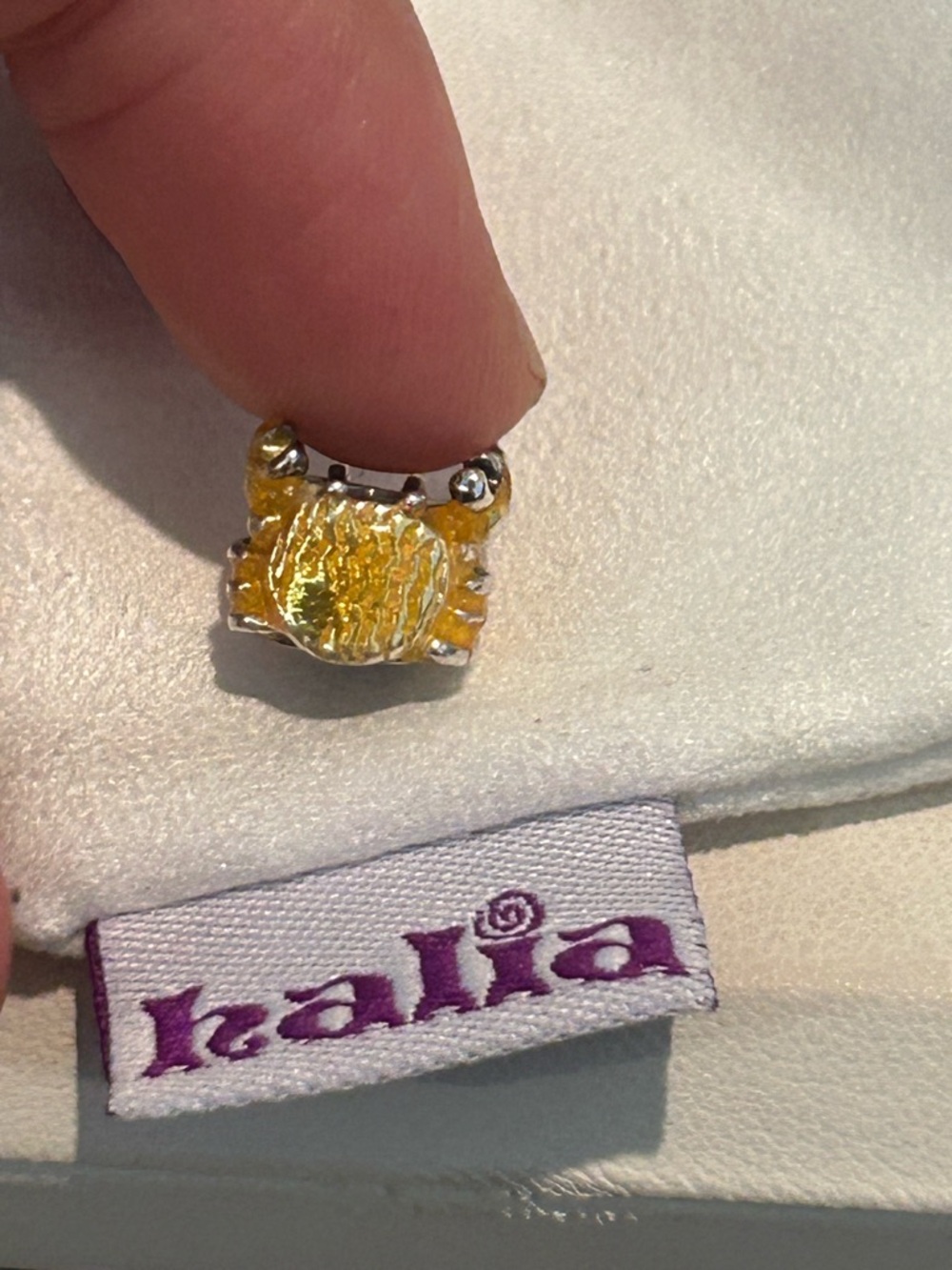Halia “Friendly Crab” Charm - Sterling Silver, Yellow Enamel